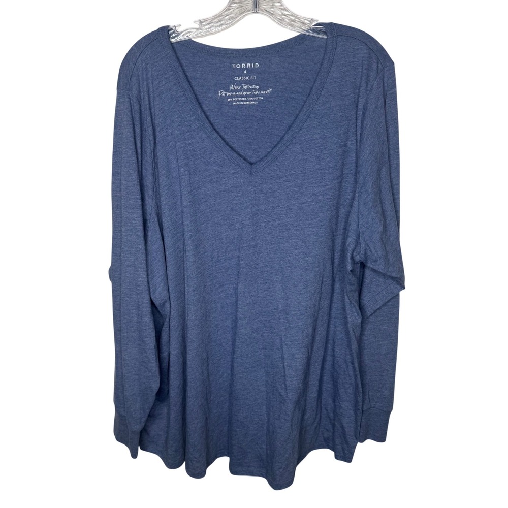 TORRID 4 Classic Fit Long Sleeve V Neck Blue Heathered T‎ Shirt Top Plus Size